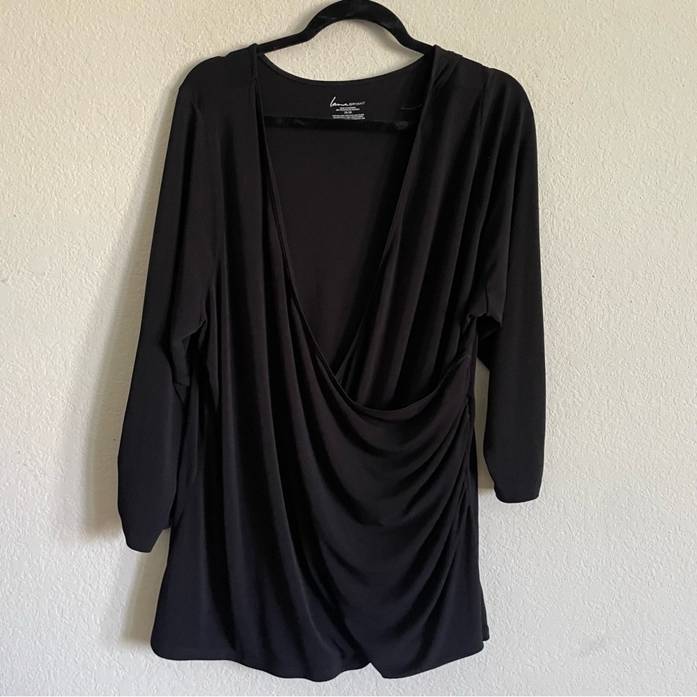 Lane Bryant Black Draped faux wrap Women's Top size 26/28 4X stretch comfort